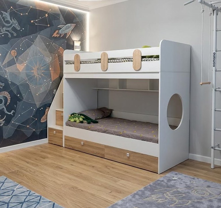 Кровать двухъярусная Фортуна-2 (дуб сонома + белый) 180х80