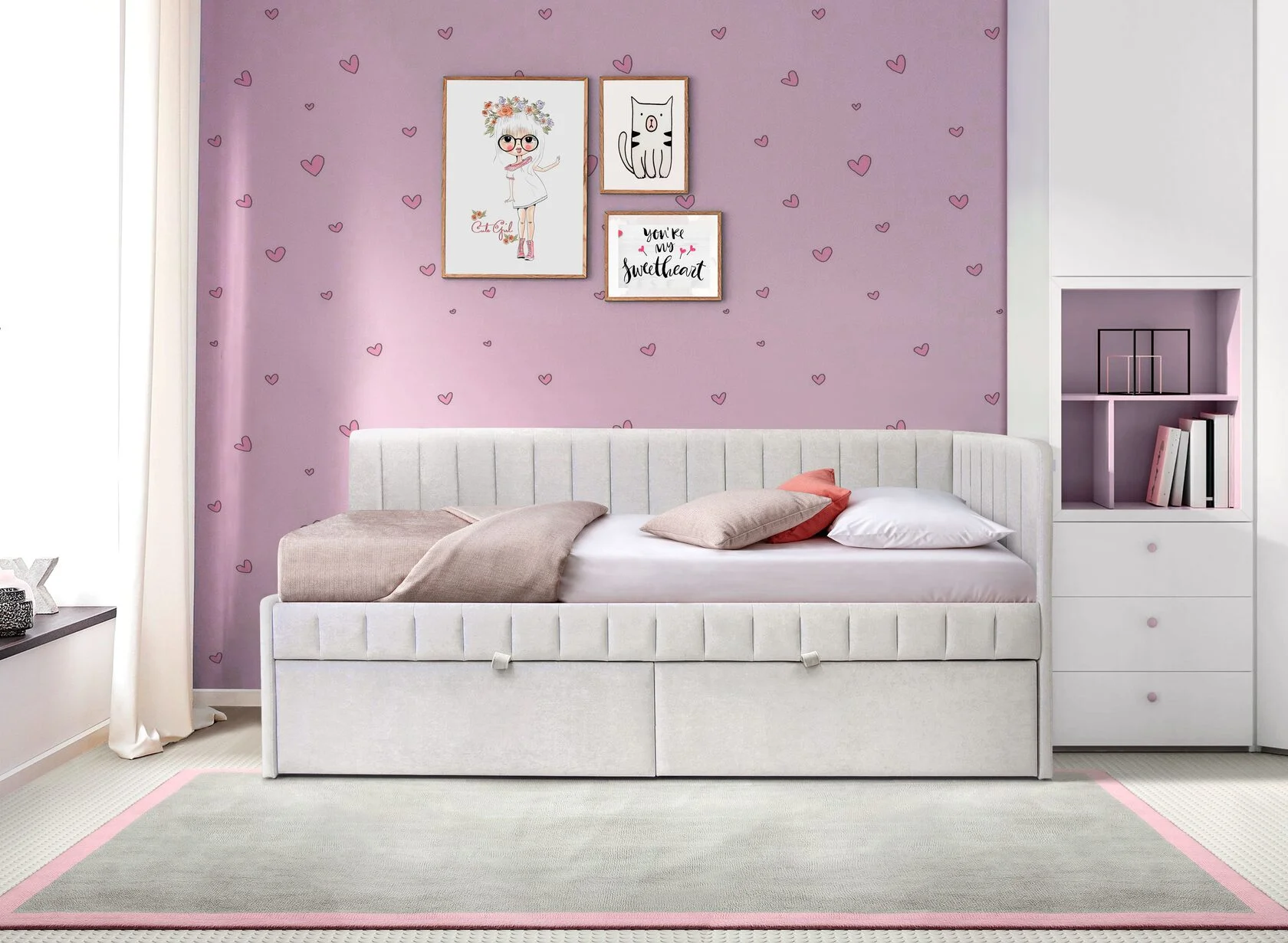 Угловая кровать Слайт Полоса 80х160 (универсальный угол). Велюр Тедди 313