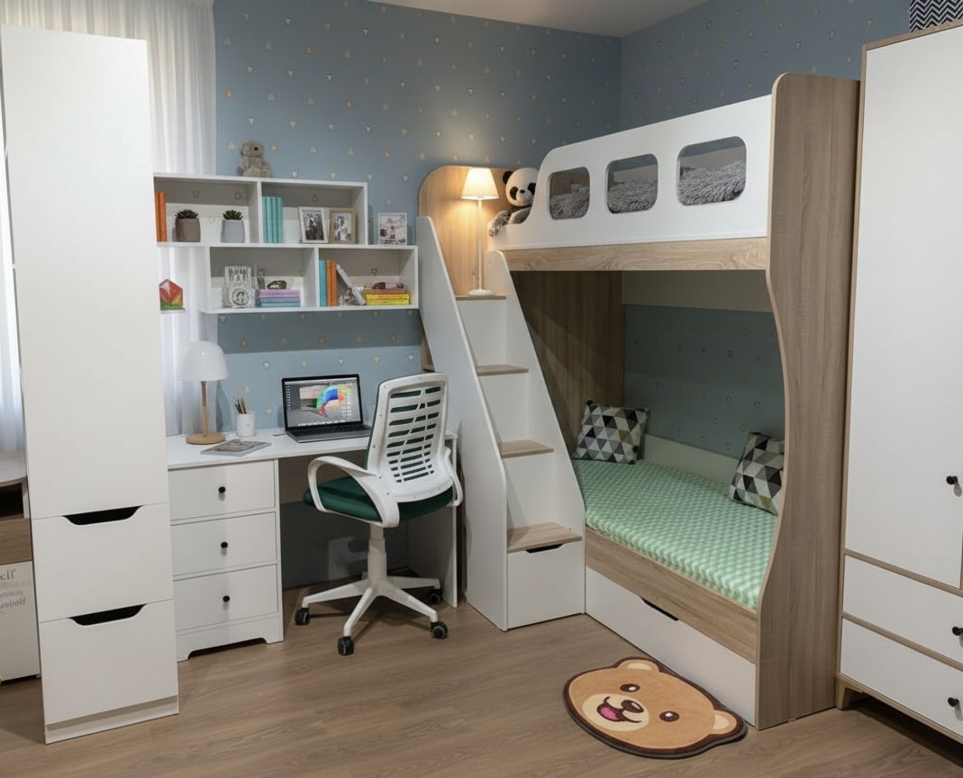 Кровать двухъярусная Умка-4 (дуб сонома + белый) 190х80 