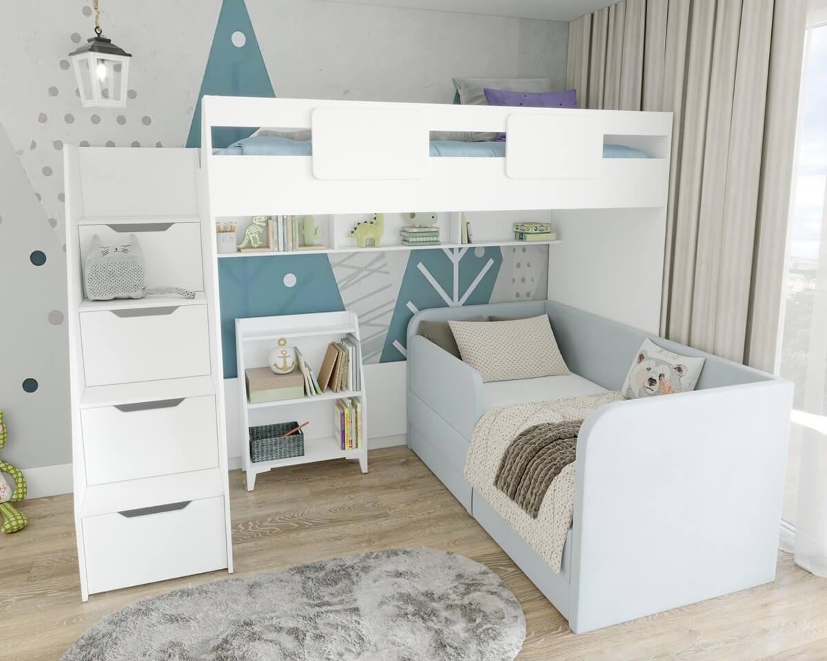 Комплект: кровать-чердак Мозаика-2 + кровать Непос + стеллаж  