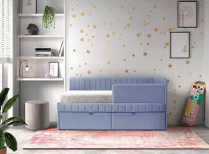 Угловая кровать Слайт Полоса 80х160 (универсальный угол). Велюр Тедди 311