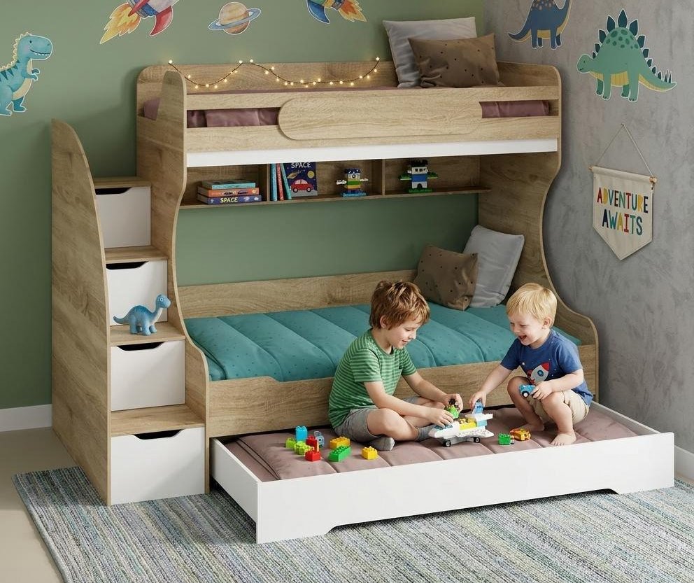 Кровать БИГ 120х200 с доп.спальным местом (дуб сонома + белый)