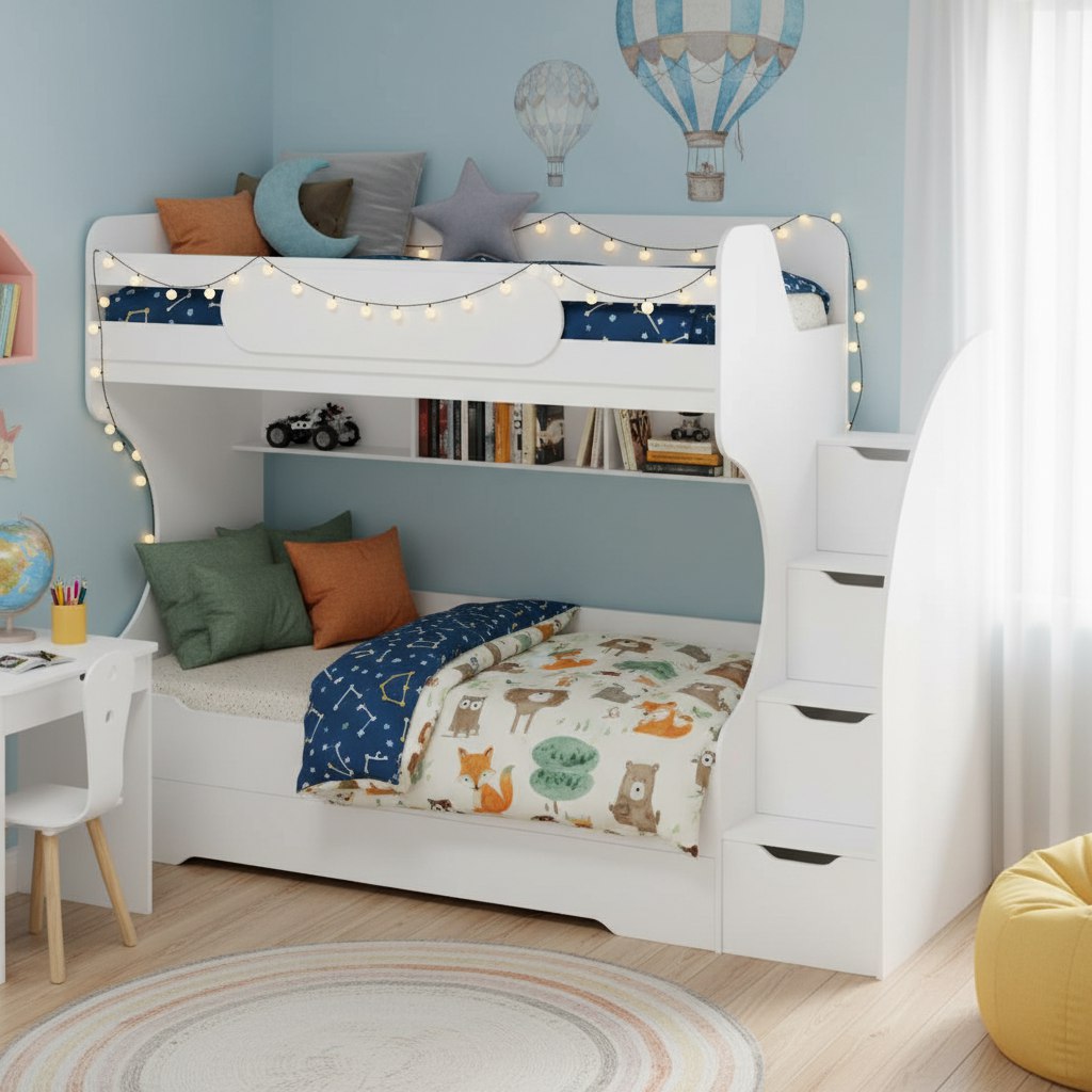 Двухъярусная кровать БИГ 90х200 с доп. спальным местом (цвет белый) 