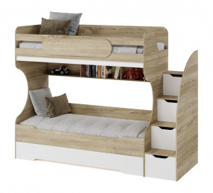 Кровать Биг с доп.спальным местом (дуб сонома + белый) 200х90