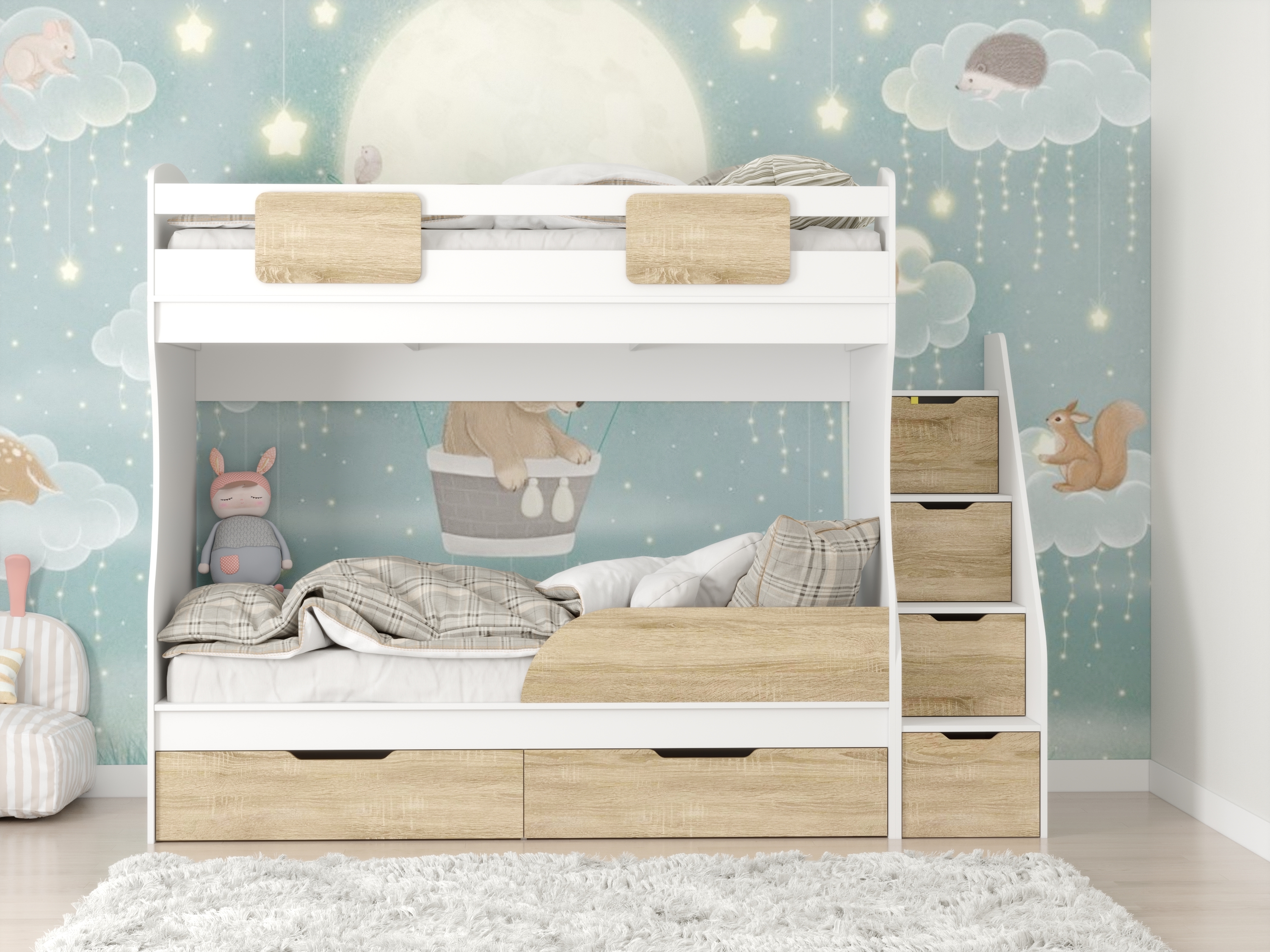 Кровать двухъярусная Дуэт (правая) дуб сонома + белый