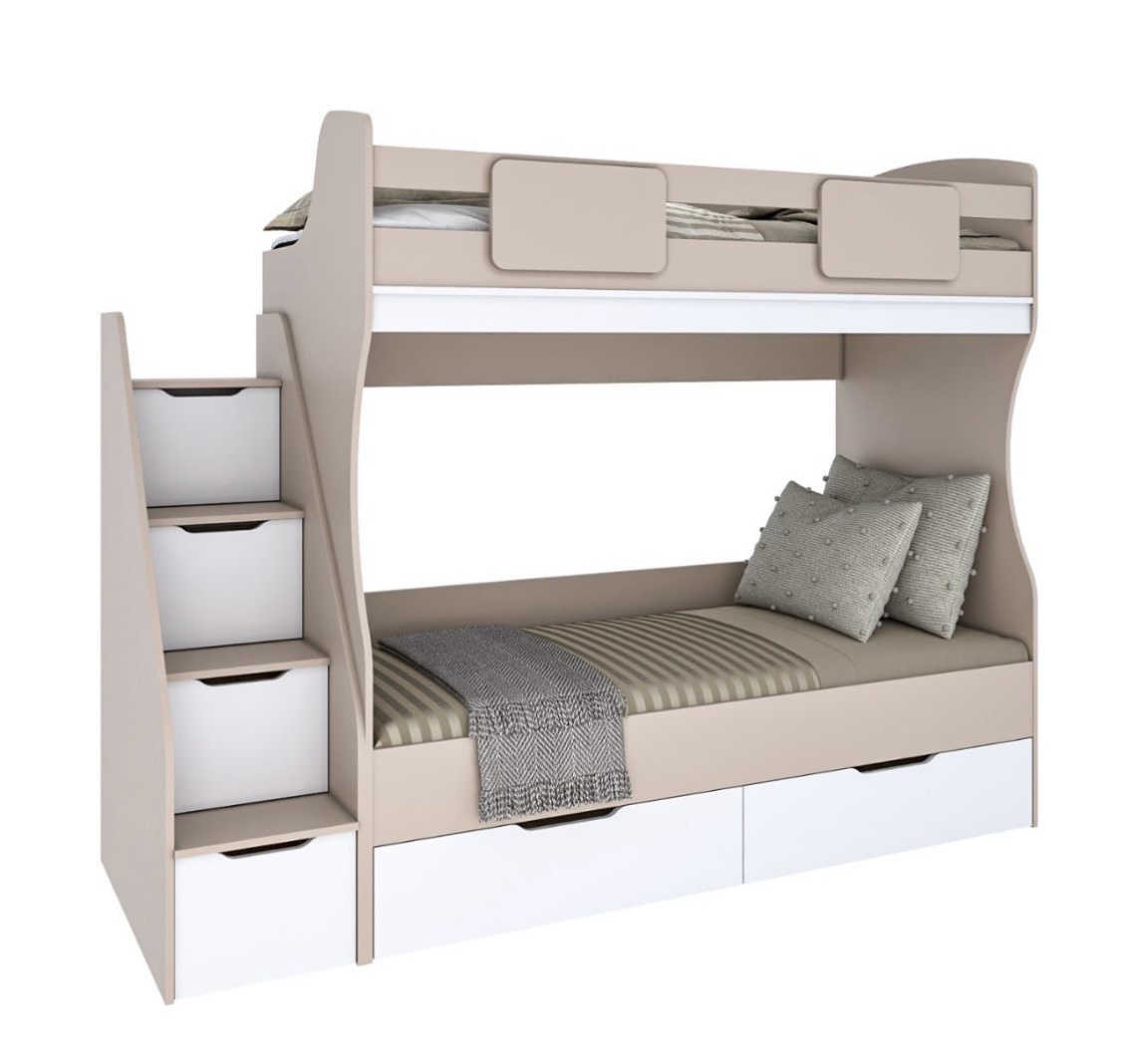 Кровать 2-х ярусная Миа (велюр + белый) 180х80