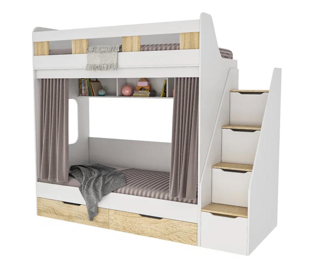 Двухъярусная кровать Твинс 190х90 (дуб сонома + белый)