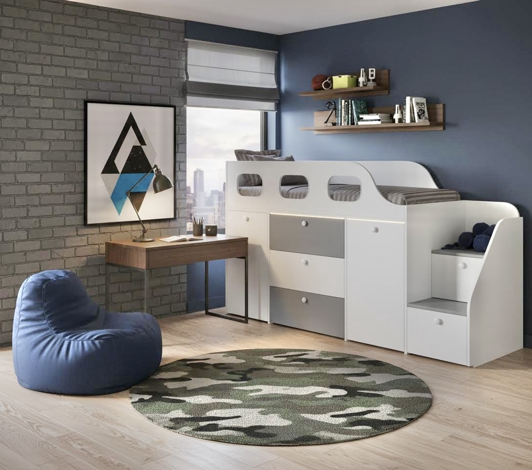 Кровать-чердак Хэппи 180х80 (серебро+белый) 