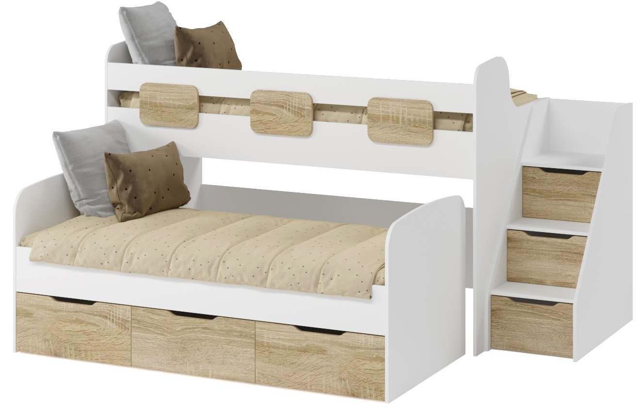 Кровать 2-х ярусная Городок (дуб сонома+белый) 190х90