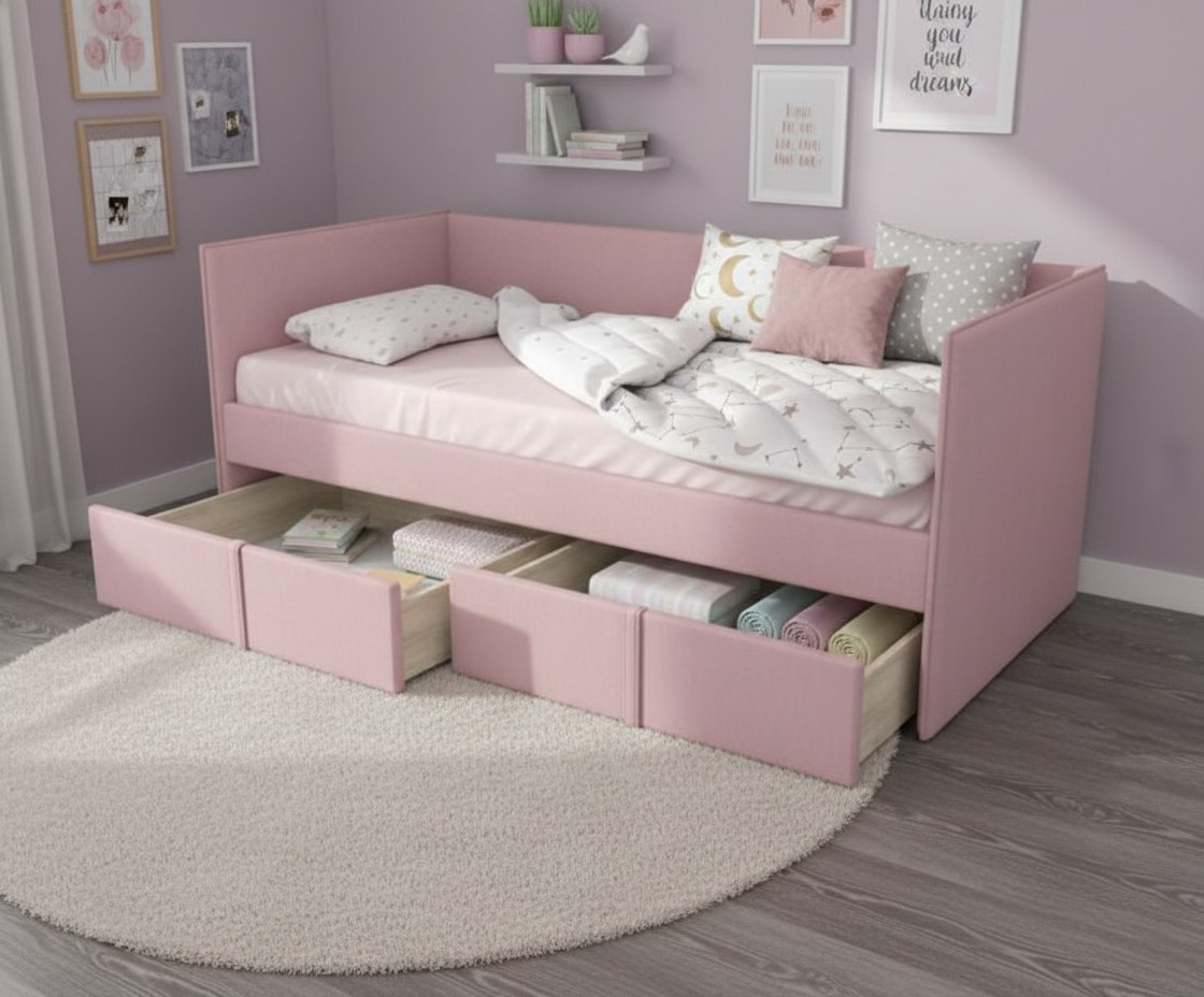 Кровать мягкая МОНО 90х200 с 2 ящиками (цвета разные)