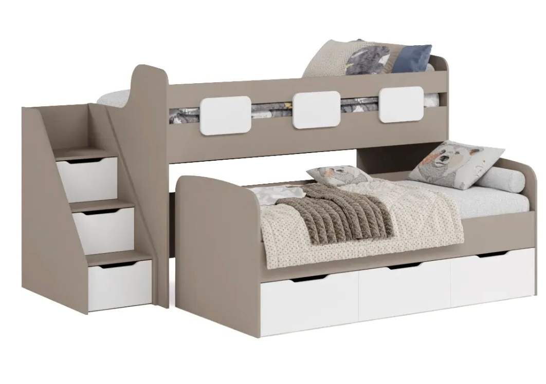 Кровать 2-х ярусная Городок (велюр + белый)