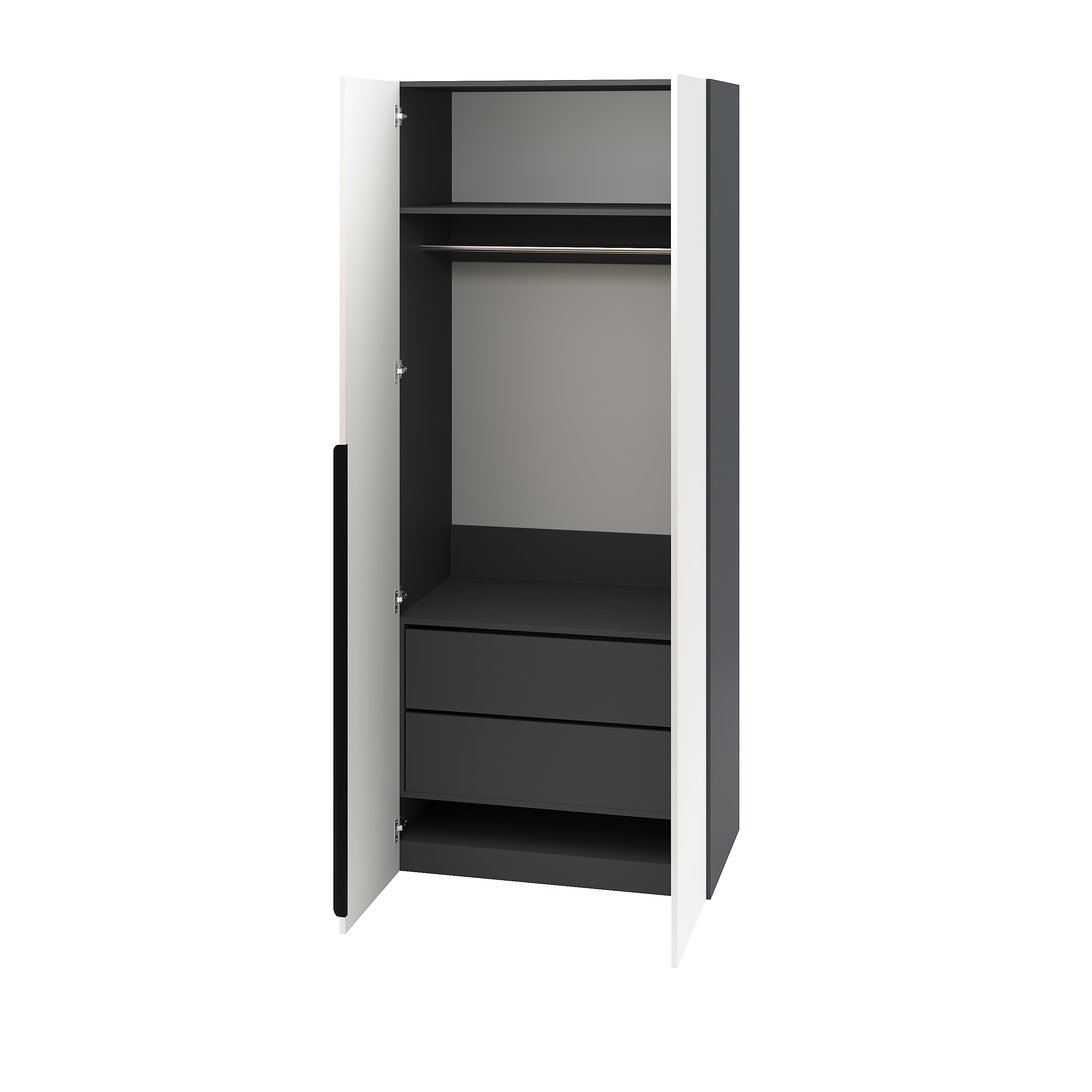 Шкаф распашной Брайт Графит-2 (внутри штанга + ящик)