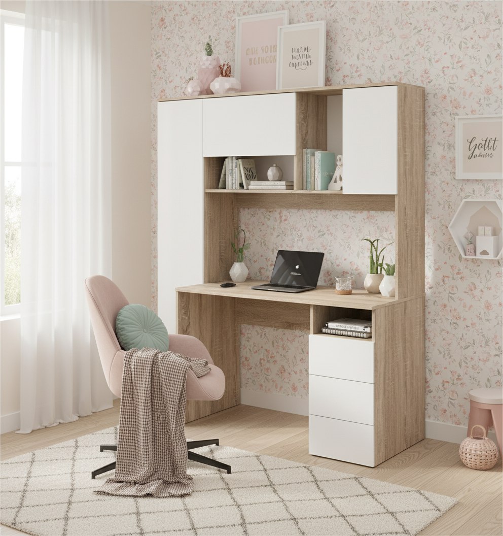 Стол Кабинет 1550 мм (корпус дуб сонома + фасады белые). Левый/правый