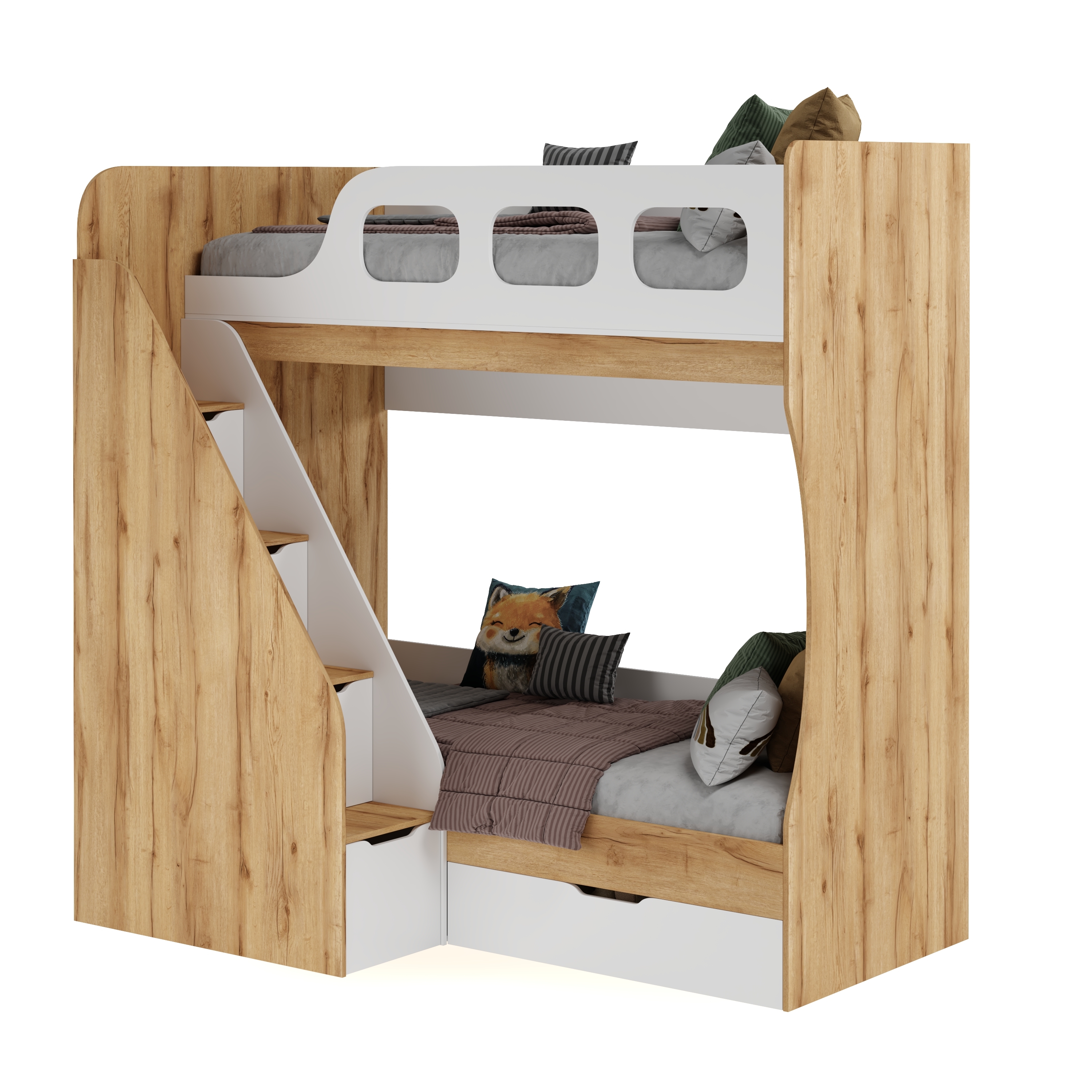 Кровать 2-х ярусная Умка-6 (корпус дуб золотистый + фасады белые)