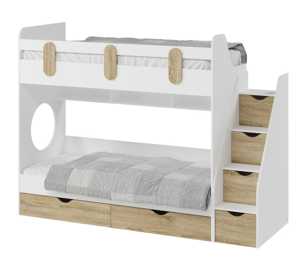 Кровать двухъярусная Фортуна 190х80 (дуб сонома + белый) 