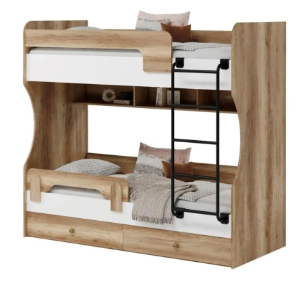 Кровать двухъярусная Омега (дуб золотистый + белый) 190х80 от Династия Kids