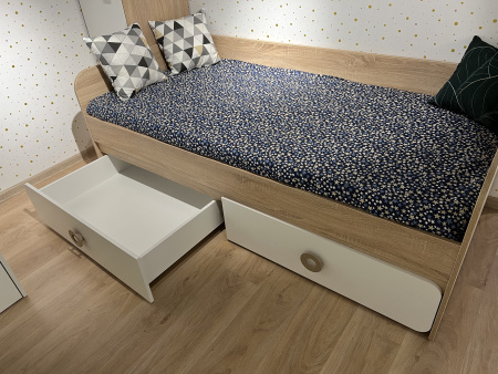 Кровать 190х90 коллекции Юниор 6.1 (дуб сонома+белый) от Династия Kids