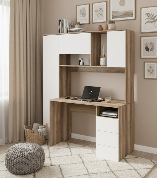 Стол Кабинет 1550 мм (корпус дуб каньон + фасады белые). Левый/правый