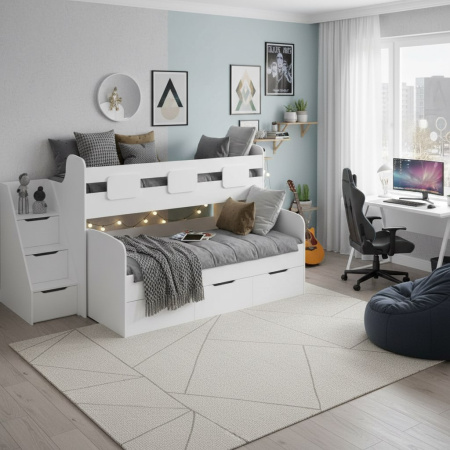 Двухъярусная кровать Городок (цвет белый) 190х90 + 180х80 от Династия Kids