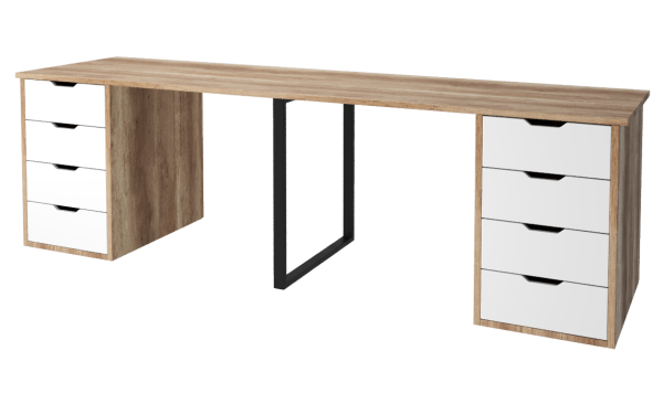 Стол Дуэт 2200 мм (две тумбы) дуб каньон+белый. Опора черная