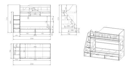 Кровать 2-х ярусная Твинс-2 (белый+дуб золотистый) 190х90 от Династия Kids