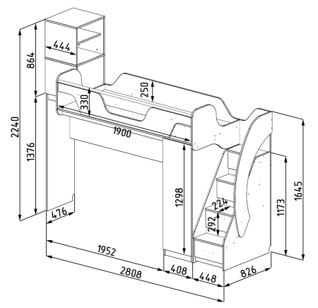 Кровать-чердак Цветы-4 + кровать Цветы-6 от Династия Kids
