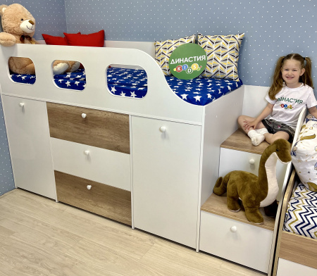 Кровать-чердак Хэппи 180х80 (дуб каньон+белый)  от Династия Kids