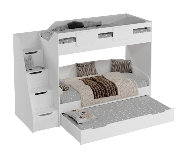 Кровать-чердак Мозаика-2 + кровать Двушка (цвет белый) 190х90