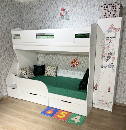 Двухъярусная кровать Дуэт 180х80 (цвет белый) с бортиком от Династия Kids