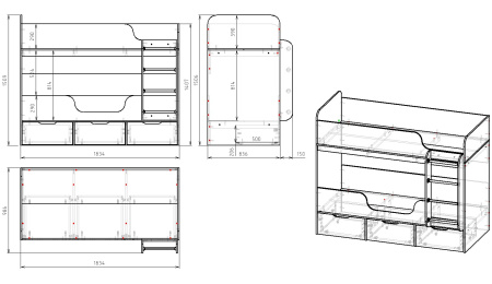 Двухъярусная кровать Малыши Двойняшки 180х80 (цвет белый) от Династия Kids