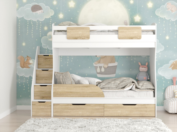 Двухъярусная кровать Дуэт (белый+дуб сонома) 180х80 от Династия Kids