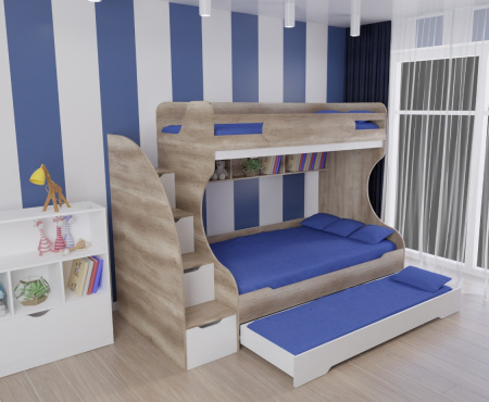 Двухъярусная кровать БИГ (дуб каньон + белый) 120х200  от Династия Kids