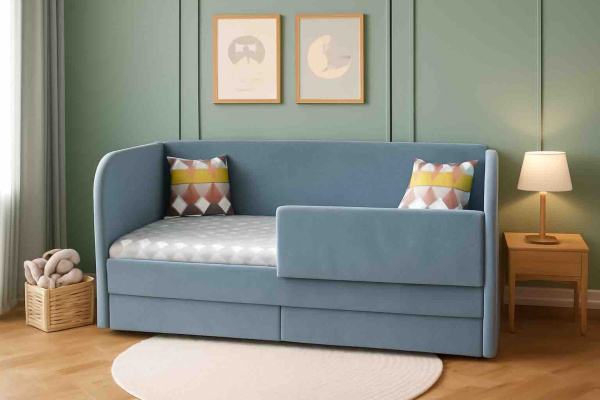 Мягкая кровать Nepos 160х80 (с бортиком и ящиком). Велюр Тедди 310