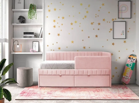 Кровать-диван Слайт 190х80 правая/левая (велюр Тедди 324 розовый)