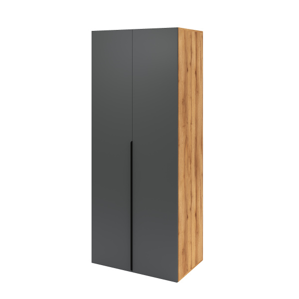 Шкаф 2-х дверный коллекции Брайт Графит (внутри штанга + полки) 