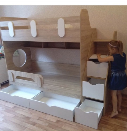 2-х ярусная кровать Фортуна (корпус белый + фасады дуб сонома) 180*80 от Династия Kids