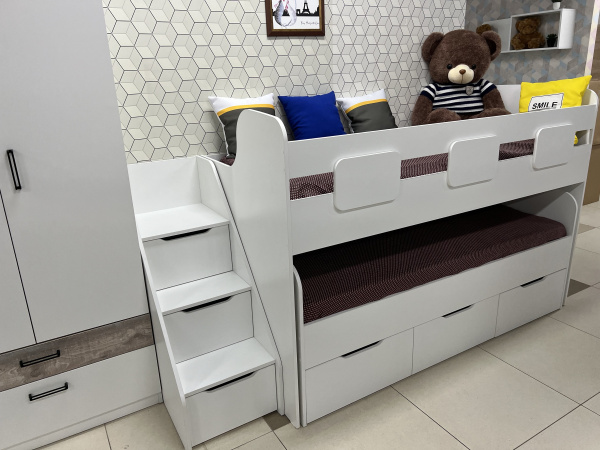 Кровать двухъярусная Городок (цвет белый)