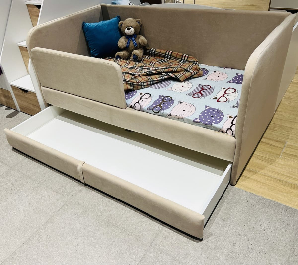 Мягкая кровать Nepos 160х80 с бортиком и ящиком. Велюр Velutto 22 (кофейный)