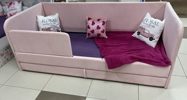 Мягкая кровать Nepos 90х200 (универсальный бортик). Велюр Тедди 324 (пудровый)