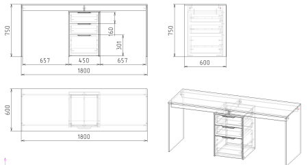 Стол Тандем 1800 мм от Династия Kids