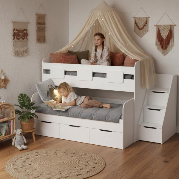 Двухъярусная кровать Городок (цвет белый) 190х90 + 180х80 от Династия Kids