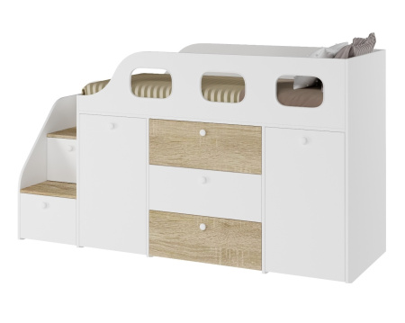 Кровать-чердак Хэппи 180х80 (дуб сонома+белый) от Династия Kids