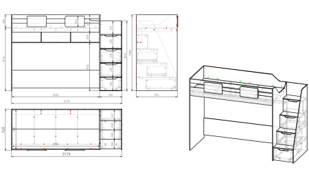 Кровать-чердак коллекции Мозаика-2 (цвет белый) 200х90 от Династия Kids