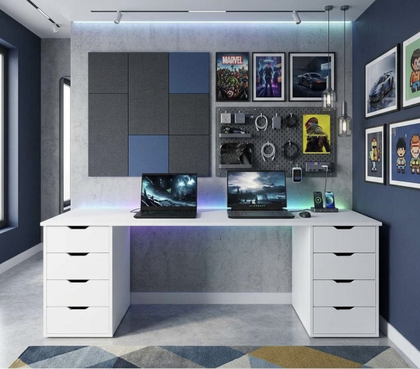 Стол Дуэт 2000 мм (белый) две тумбы. Столешница 22 мм