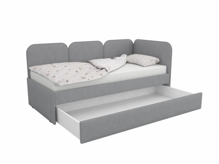 Мягкая угловая кровать Соната 80х160 Велюр голубой (универсальный угол)