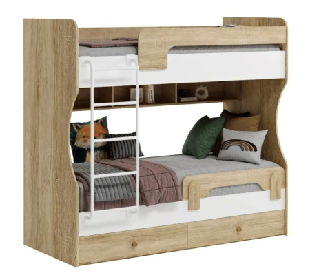 Кровать 2-х ярусная Омега (велюр + белый) 190х80 от Династия Kids