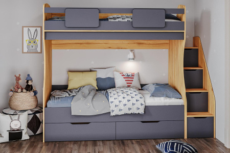 Двухъярусная кровать МИА (цвет графит+дуб золотистый) 180х80