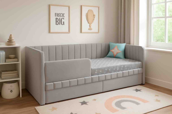 Угловая кровать Слайт Полоса 80х190 (правая/левая). Велюр Тедди  313