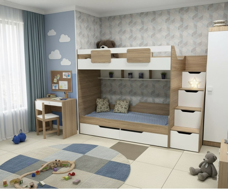 Кровать-чердак 200х90 коллекции Лайт Лофт (дуб каньон + белый) от Династия Kids