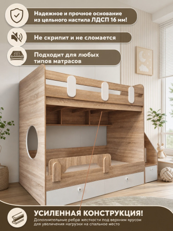 Кровать двухъярусная Фортуна-2 (дуб сонома + белый) 180х80 от Династия Kids